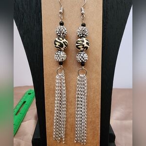 BrazenSoul Leopard Print Chain Tassel Earrings | Crystal Statement Drops